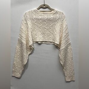 PrettyLittleThing Off-White Cable Knit Cropped Oversized Sweater Small